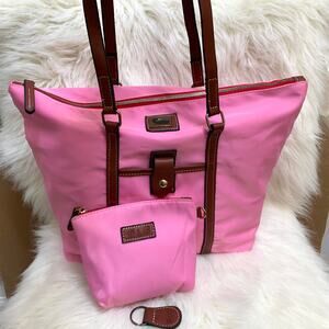 D&B (READ!) Pink Light Weight Nylon ZT Shoulder Tote w/Accessory Case& Key Ring